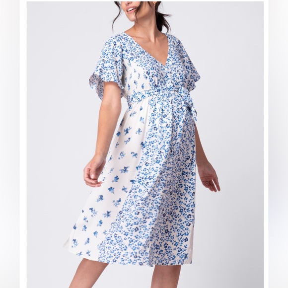 SERAPHINE Floral Tie Waist Shirred Maternity Nursing Dress 10 - Picture 1 of 8